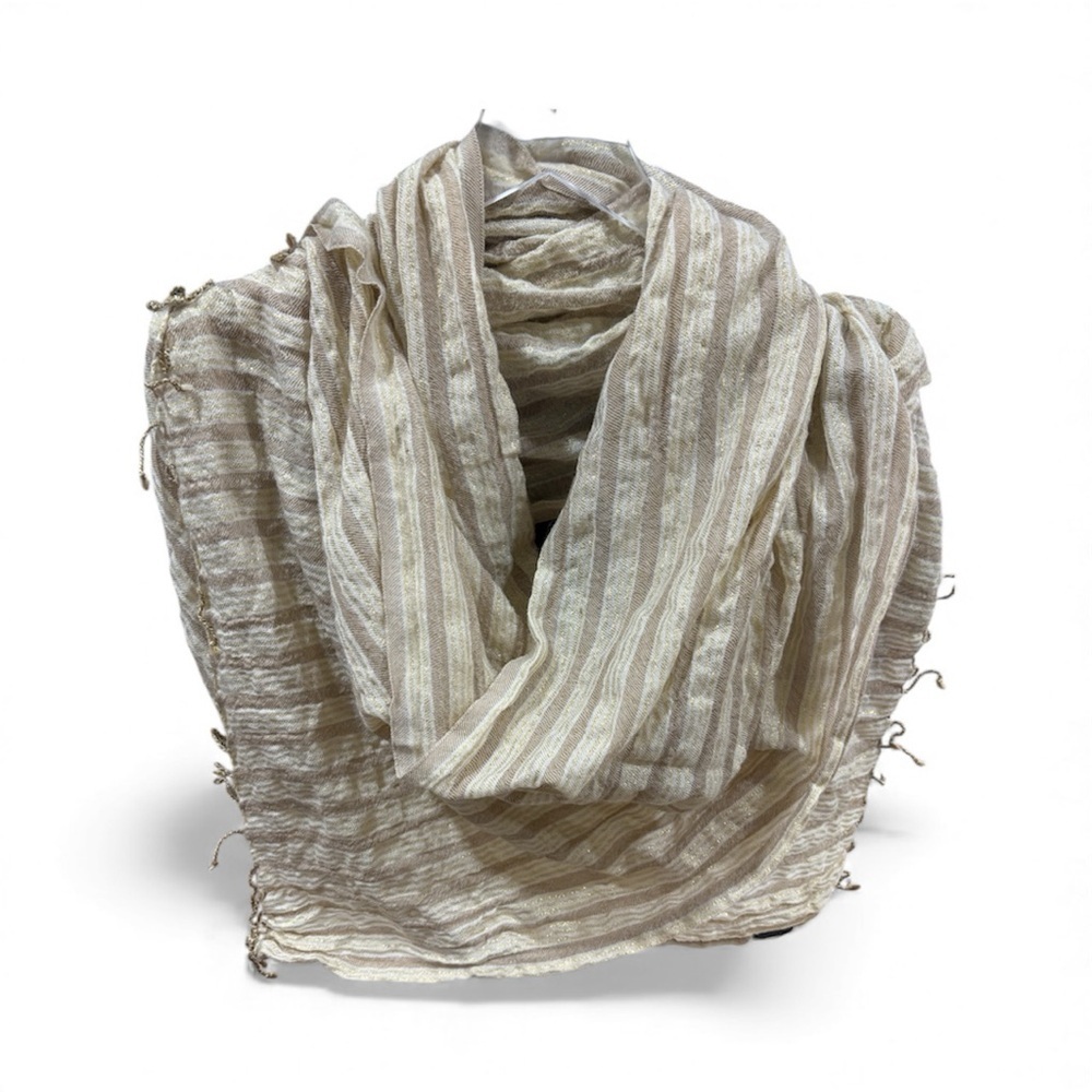 J. Crew Beige and Gold Shimmery Striped Scarf
